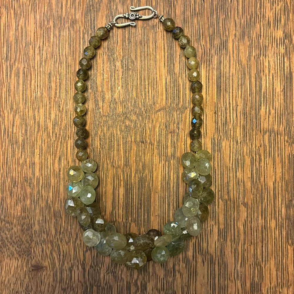 Faceted Grossular Green Garnet Briolette Necklace with Sterling S hook clasp